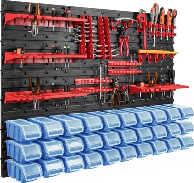 Immagine prodotto di 30 scatole impilabili scaffale a parete coperchio in plastica 115 x 78 cm portautensili sistema di archiviazione per officina garage scivolo per scatole di archiviazione a fronte aperto