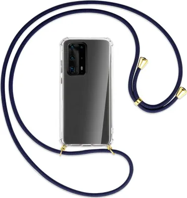 Produktbild von Handykette Backcover-Schutzhülle mit Band (Metall goldfarben) für Huawei P40 Pro Plus - dunkelblau