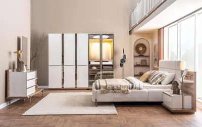 Immagine prodotto di Lussuosa camera da letto Letto imbottito Armadio Elegante tavolo da toilette
