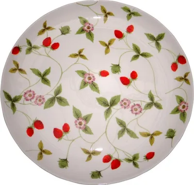 Produktbild von Kuchenteller Desserteller MIRELLA Erdbeeren D. 19cm weiß grün Porzellan TeaLogic