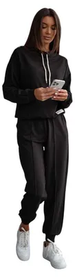 Produktbild von Damen Freizeitanzug Hausanzug Jogginganzug, Schwarz/S/36