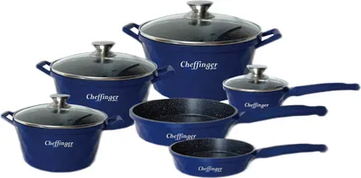 Produktbild von 12-Teilig Kochtopf Set Induktion Kochtöpfe Diamant Topf Induktion Alu Guss Töpfe Deckel Handschuhe Blau