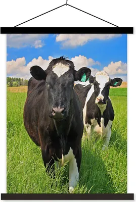 Produktbild von MuchoWow® Textilposter Kuh - Gras - Natur - Tiere 90x120 cm mit schwarzem Rahmen - Dekoration