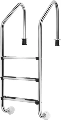 Produktbild von Edelstahl Poolleiter mit 3 Stufen, belastbar bis 150 kg | Schwimmbadtreppe mit Handlauf und rutschfesten Stufen, Einbauleiter 53 x 63 x 147 cm, Silber für Pools