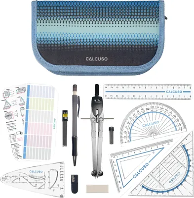 Produktbild von CALCUSO Geometrie Set PRO – Blaues Mäppchen mit Zirkel, Geodreieck & Lineal