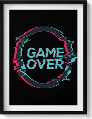 Produktbild von Game over"-Inschrift für einen Gamer– Wandbild mit Rahmen – Gerahmtes Bild  – Wanddekoration – 60x80 cm –  Schwarz Rahmen
