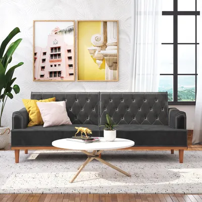 Produktbild von Stylie | Schlafsofa 3 Sitze aus Samt Dunkelgrau