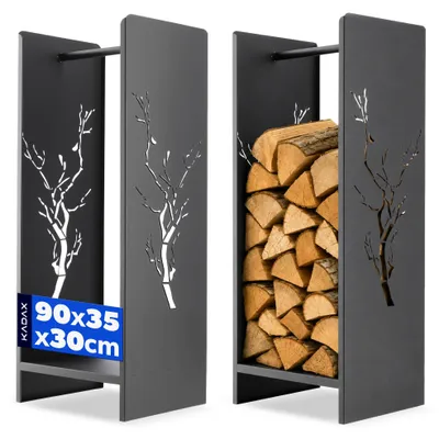 Produktbild von KADAX Kaminholzgestell aus stahl "Trovo", Kaminholzhalter, pulverbeschichtetes 90 cm, Schwarz
