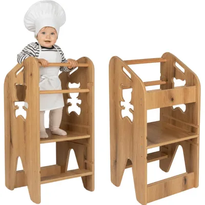 Zdjęcie produktu dla Pomocnik kuchenny VERK.design 80cm zabudowany kitchen helper podest stołek dla dzieci brązowy miś