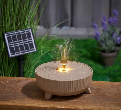 Image de Northpoint Fontaine solaire ⌀ 25cm Fontaine de jardin Fontaine d'eau avec éclairage LED Jeu d'eau pour l'extérieur Efficace en énergie Ecologique Décoration Beige