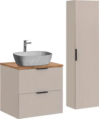 Produktbild von Waschtisch und Hängesäule 60.6cm Adriel mit 2 Schubladen, Beige