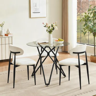 Produktbild von STILVORA Esstisch 90 cm runder Küchentisch aus gehärtetem Glas für 1-4 Personen, mit stabilen Metallbeinen, platzsparend, für Esszimmer oder Wohnzimmer, Schwarz