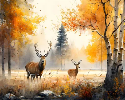 Obrázok produktu pre Maľovanie podľa čísel, obraz jeleňa, 40x50 cm, s akvarelovými farbami a štetcami, pre dospelých