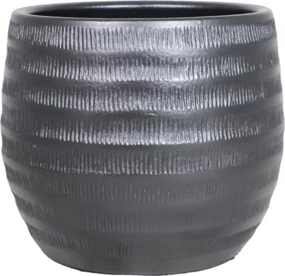 Produktbild von INNA-Glas Keramik Pflanztopf mit Rillen, schwarz-matt, 31 cm, Ø 34 cm - Blumenübertopf