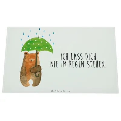 Produktbild von Mr. & Mrs. Panda Küchenbrett Bär Regenschirm - Weiß - Geschenk, Schneidplatte, Teddy, Hackbrett, Liebeskummer, Pärchen, Glas Schneideplatte, Schneidebrett, Spruch, Liebe