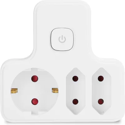 Imagen del producto de Adaptador de enchufe francés con 2 tomas de corriente y interruptor. Enchufe de pared con protección para niños. 16 A - 250 V