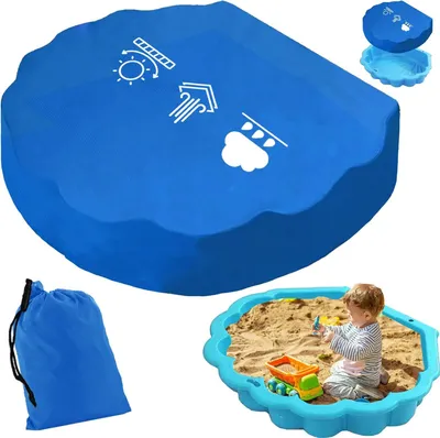 Produktbild von Sandkastenabdeckung 100x100 cm, rund, blau, mit Kordelzug und Aufbewahrungstasche, für Garten
