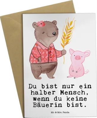 Produktbild von Mr. & Mrs. Panda Grußkarte Bäuerin Herz - Weiß - Geschenk, Spruch, Witzig, Bauernhof, weihnachtskarten, Lustig, Grußkarten, osterkarten, babykarte, einladungskarten