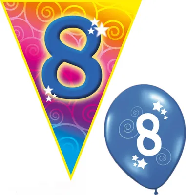 Produktbild von Set Kindergeburtstag Luftballons und Girlande 8 Jahre Größe: ohne Attribut