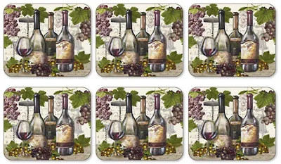 Wein-Untersetzer aus Kork & Holz, 6er-Set, Vintage-Design