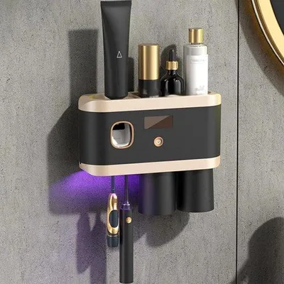 Produktbild von Elektrische Zahnputzhalter mit UV-Sterilisator - 2-Becher-Automat - Badkamerhygiene - Schwarz