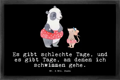 Produktbild von Mr. & Mrs. Panda Schmutzmatte Otter Schwimmen 50 x 75 cm - Schwarz - Geschenk, Schmutzfangmatte, Fussmatte, fußmatte, Vorleger, Eingangsteppich, Wassersport, Schwimmkurs
