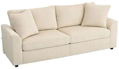 Productafbeelding van Driezitsbank met sierkussens, corduroy bank voor woonkamer of slaapkamer, 212 cm breed, crèmewit