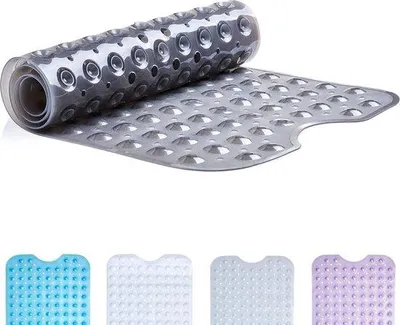 Immagine prodotto di Tappetino antiscivolo per il bagno Unyqoos®, grigio, extra lungo 100 x 40 cm, lavabile in lavatrice, senza lattice, strato di silicone-gomma antibatterico, ideale per anziani e bambini