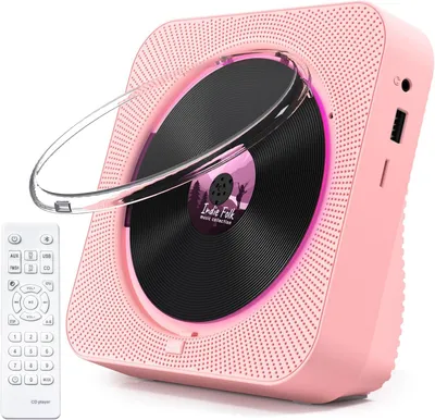 Produktbild von Desktop-Bluetooth-5.1-CD-Player, 5-Watt-Doppellautsprecher, Fernbedienung, staubdicht, FM-Radio, Timer, rosa.