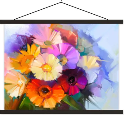Produktbild von MuchoWow® Textilposter Ölfarbe - Farben - Blumen 40x30 cm mit schwarzem Rahmen - Dekorationen