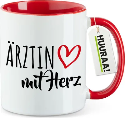 Produktbild von Huuraa Kaffeetasse Ärztin mit Herz 330ml Rot Keramik Kaffeebecher Geschenkidee