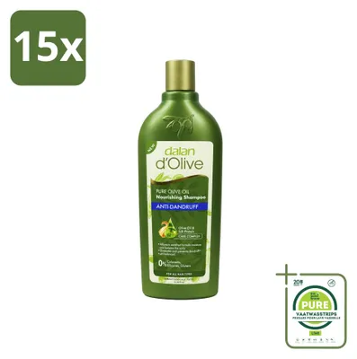 Immagine prodotto di 15 flaconi di shampoo anti-forfora Dalan d'Olive, nutriente, da 400 ml ciascuno. Confezione grande, 15 pezzi