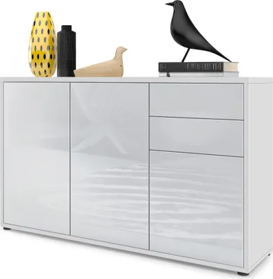 Produktbild von Vladon Sideboard Ben V3, Kommode mit 3 Türen und 2 Schubladen, Weiß matt/Weiß Hochglanz (117 x 74 x 36 cm)