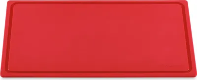 A red cutting board on a white background.