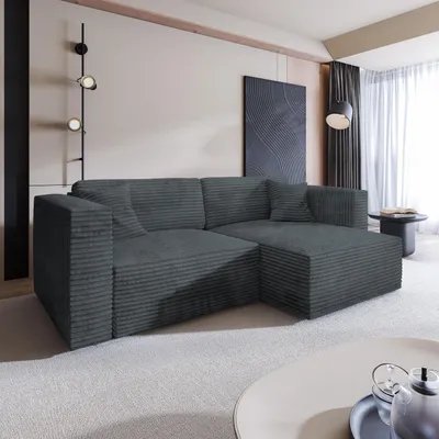 Produktbild von Masseno Ecksofa NERIO T mit Schlaffunktion L-Form, Sofa mit Bettkasten, Wohnzimmersofa, Couch, Soffa, Bettsofa, Couchgarnitur- Grau, TILIA 85