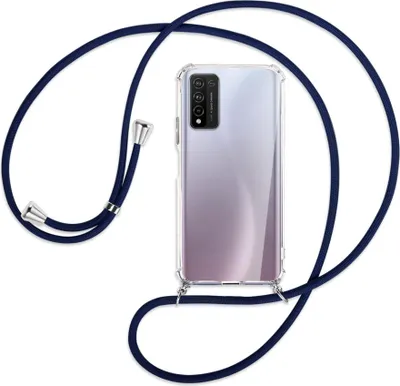Produktbild von Handykette Backcover-Schutzhülle mit Band (Metall silberfarben) für Honor 10X Lite - dunkelblau