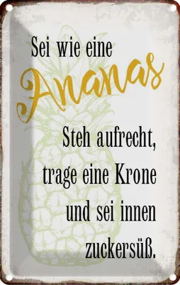 Produktbild von vianmo Blechschild 18x12 cm sei Ananas aufrecht zuckersüß Dekoration Spruch Zitat