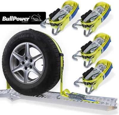 Produktbild von 4x BullPower Spanngurte AZG203 - Autotransport PKW Zurrgurte Reifengurte Transportsicherungen - LC 4000 kg / daN mit Ratsche und Haken - 50mm breit