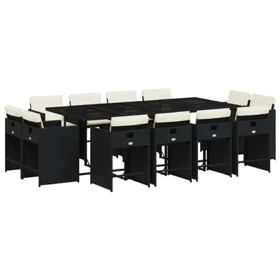 Produktbild von 13-tlg. Garten-Essgruppe mit Kissen Schwarz Poly Rattan