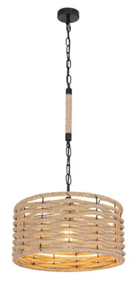 Obrázok produktu pre Globo Lighting závesné svietidlo kov čierny matný, konope hnedé, kábel PVC čierny, ø: 400mm, V: 1560mm, bez 1x E27 60W 230V