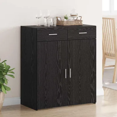 Immagine prodotto di Armadio portaoggetti nero con finitura effetto legno di quercia, 80 x 42,5 x 93 cm