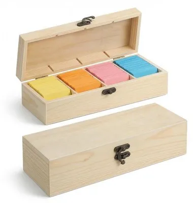 Image de Porte-cartes de visite en bois avec 4 compartiments - Organisateur de bureau rustique - Boîte en bois pour cartes de visite - 25 x 9,5 x 6,5 cm