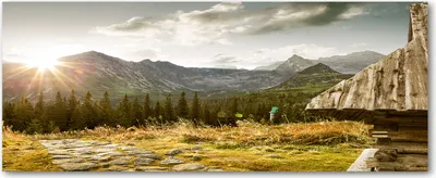 Produktbild von Tulup® Leinwandbild - 125x50 cm - Wandkunst - Drucke auf Leinwand - Leinwanddruck  - Landschaften - Mehrfarbig - Haus in den Bergen