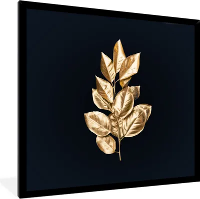 Produktbild von MuchoWow® MuchoWow® Gerahmtes Poster Pflanze - Blätter - Gold - Schwarz - Luxus 40x40 cm - Poster mit zchwarzem Bilderrahmen - Mit Rahmen - Wanddekoration Schlafzimmer