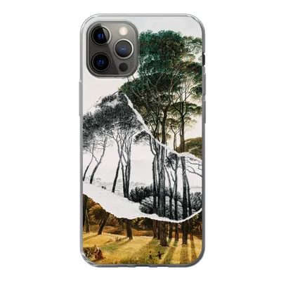 Produktbild von MuchoWow® Handyhülle Schutzhülle Hülle für iPhone 12 Pro Italienische Landschaft Schirmkiefern - Kunst - Hendrik Voogd - Malerei - Schwarz-Weiß - Alte Meister Silikon Softcase Handy Hülle - Abdeckung