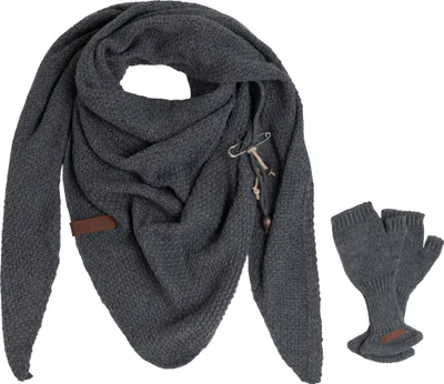 Produktbild von Knit Factory Coco Dreiecksschal & Cleo Handstulpen - Anthrazit