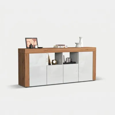 Produktbild von Modernes Sideboard mit 4 Türen und offenen Fächern Syvara - Weiß