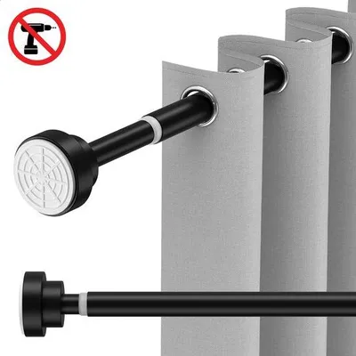 Imagen del producto de Unyqoos® GEON: Barra telescópica para cortinas, autotensable, de 125 a 220 cm, acero/metal, color , sin necesidad de taladrar, con cabezal desmontable, capacidad máxima de 15 kg