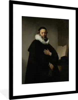 Produktbild von MuchoWow® Gerahmtes Poster Porträt von Johannes Wtenbogaert - Rembrandt van Rijn 60x80 cm - Poster mit Schwarzem Bilderrahmen Wandposter Rahmen Foto Bilder - Wohnzimmer - Dekorationen - Prämie