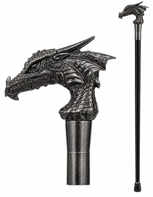 Produktbild von Gehstock aus Metall "Drache" | Schwarz Silber